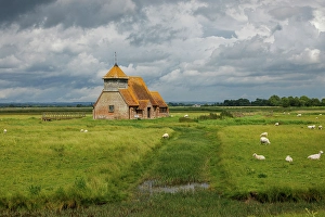 Marsh Prints: St. Thomas Becket Church, Fairfield, Romney Marsh, Kent, England, UK
