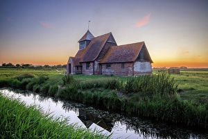 Marsh Prints: St. Thomas Becket Church, Fairfield, Romney Marsh, Kent, England, UK