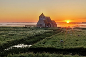 Marsh Prints: St. Thomas Becket Church, Fairfield, Romney Marsh, Kent, England, UK