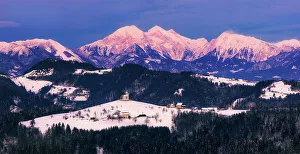 February Gallery: St Thomas Church and the Kamnik Alps, Rantovse, Slovenia at sunset