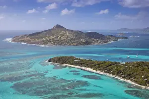 Carriacou Prints: St Vincent and The Grenadines, Aerial view looking over Petit St Vincent, towards
