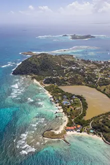 St Vincent and The Grenadines, Aerial view of Union Island looing towards Belmont Bay