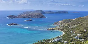 St Vincent and The Grenadines, Bequia, View of Friendship Bay, Petit Nevis and Isle A Quatre