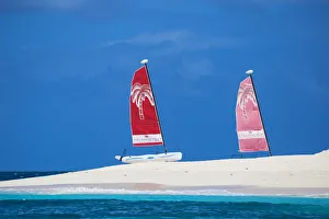 St Vincent and The Grenadines, Palm Island, Catamarans on beach