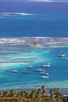 St Vincent and The Grenadines, Union Island, View of Clifton harbour and Happy Island