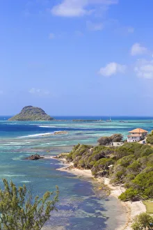 St Vincent and The Grenadines, View of beach on Union Island, with Frigate Island