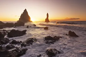 Sudurland Prints: the stacks of Vik i Myrdal, seen from Reynisfjara beach