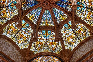 Adorned Gallery: Stained glass ceiling inside Hospital de la Santa Creu i Sant Pau