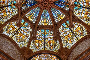 Adorned Gallery: Stained glass ceiling inside Hospital de la Santa Creu i Sant Pau