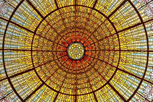 Concert Hall Prints: Stained-glass skylight, Palace of Catalan Music concert hall, Barcelona, Catalonia, Spain