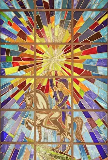 Stained Glass Prints: A stained glass vitreaux of the General San Martin inside the National Historical Museum (Museo Historico Nacional)