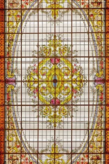 Images Dated 27th April 2023: Detail of a stained-glass vitreaux on the roof of the 'Cafe Tortoni' Notable Bar, Monserrat