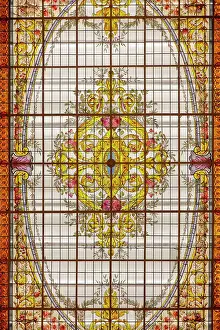 Coffeehouse Prints: Detail of a stained-glass vitreaux on the roof of the Cafe Tortoni Notable Bar