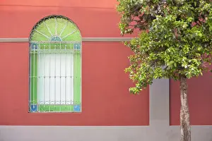 Art Museum Prints: Stained glass vitreaux window on the exterior facade of Las Lilas Art Museum