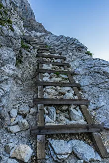 Absence Gallery: Staircase on steep mountain ridge on path to Rifugio Zsigmondy Comici hutte
