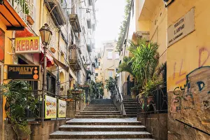 Lifestyle Prints: Stairs lead up Vicoletto S. Arpino, a narrow street in Naples, Italy