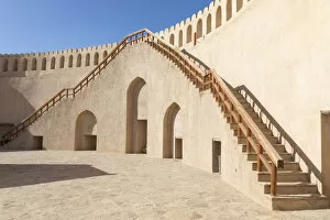 Stairs leading up to the circular wall in the restored Bahla Fort, Tanuf, Oman