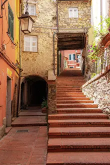 Gulf Of Poets Prints: Stairs in the old town of Montemarcello, Ameglia, La Spezia province, Liguria, Italy