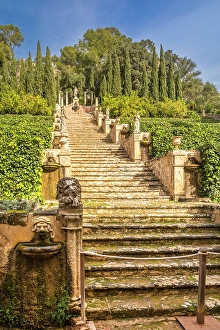 Manor House Prints: Stairs to the statue of Apollo in the upper gardens of the Raixa estate