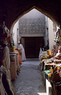 Stalls Prints: Stalls laid out with their wares in the old souq at Nizwa