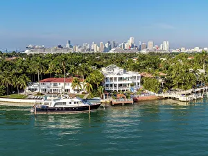 Cruiseships Prints: Star Island, private luxury island, Downtown behind Miami, Florida, USA