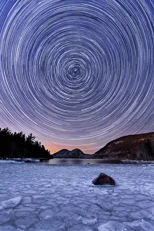Michael Blanchette Prints: Star trail over ice at Jordan Pond, Acadia National Park, Maine, USA