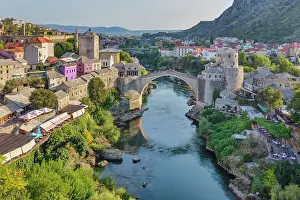 View From Above Prints: Stari most, Old Bridge, 16th century Ottoman bridge, Mostar, Bosnia