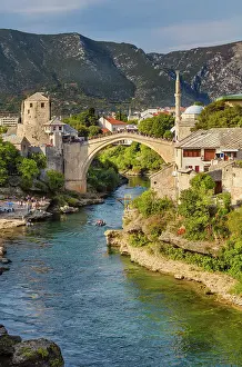 View From Above Prints: Stari most, Old Bridge, 16th century Ottoman bridge, Mostar, Bosnia