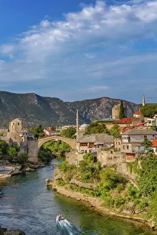 View From Above Prints: Stari most, Old Bridge, 16th century Ottoman bridge, Mostar, Bosnia