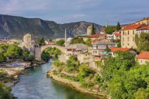 View From Above Prints: Stari most, Old Bridge, 16th century Ottoman bridge, Mostar, Bosnia