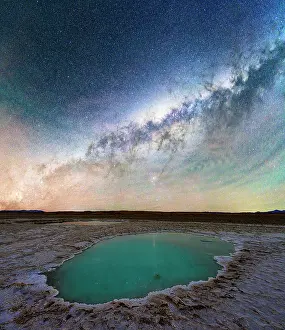 Salt Pond Prints: Starry sky and Milky Way over salt pond, Ojos del Mar, Tolar Grande, Salta, Argentina