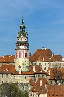 Images Dated 26th November 2019: State Castle And Chateau Cesky Krumlov tower amidst buildings in town, UNESCO, Cesky Krumlov