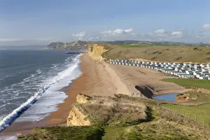 Static caravans with beach views on a coastal holiday park near Burton Bradstock, Dorset