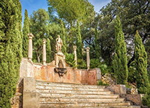 Manor House Prints: Statue of Apollo in the upper gardens of the Raixa estate