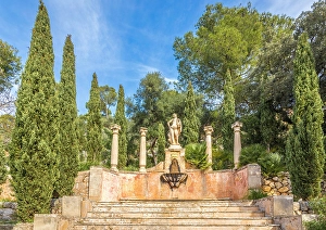 Manor House Prints: Statue of Apollo in the upper gardens of the Raixa estate