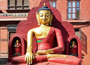 Himalayan Prints: Statue of Buddha, Swayambhunath Temple, Kathmandu Valley, Nepal, Asia