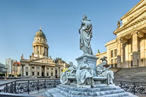 Concert Hall Prints: Statue, Deutscher Dom and Konzerthaus, Gendarmenmarkt, Berlin, Germany