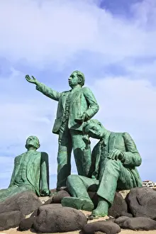 Poets Prints: Statue of Three Famous Canarian Poets in Puerto de las Nieves Fishing Village, Gran