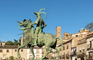 Trujillo Prints: Statue of Francisco Pizarro (Spanish explorer and conqueror of Peru) on the Plaza Mayor of Trujillo