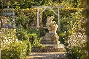 Calvados Gallery: statue in the garden of Les Jardins de Pays d`Auge, Cambremer, Calvados, Normandy, France