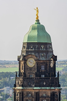 Saxony Prints: Statue of Golden Angel on top of tower of Dresden City Hall, Dresden, Saxony, Germany