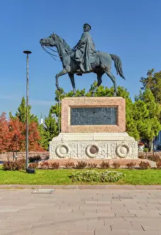 Anatolia Prints: Statue of Kemal Ataturk near Ethnography Museum of Ankara, Ankara, Turkey