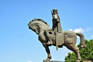 Images Dated 28th August 2018: Statue of King Vakhtang Gorgasali (6th century) founder of Tbilisi, Georgia. Caucasus
