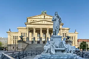 Images Dated 29th April 2016: Statue and Konzerthaus, Gendarmenmarkt, Berlin, Germany