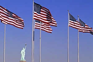United Sates Of America Prints: Statue of Liberty and US Flags