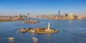Images Dated 16th November 2015: Statue of Liberty, Jersey City and Lower Manhattan, New York City, New York, USA
