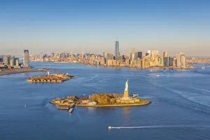 Statue of Liberty, Jersey City and Lower Manhattan, New York City, New York, USA