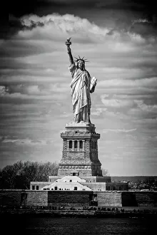 B And W Prints: Statue of Liberty from the Staten Island Ferry, New York City, New York, USA