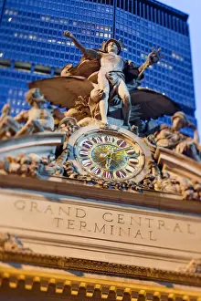 Clock Prints: Statue of Mercury and Clock on the 42nd Street facade of Grand Central Terminus Station