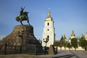 Cupolas Prints: Statue outside St Sophias Cathedral, Kiev, Ukraine